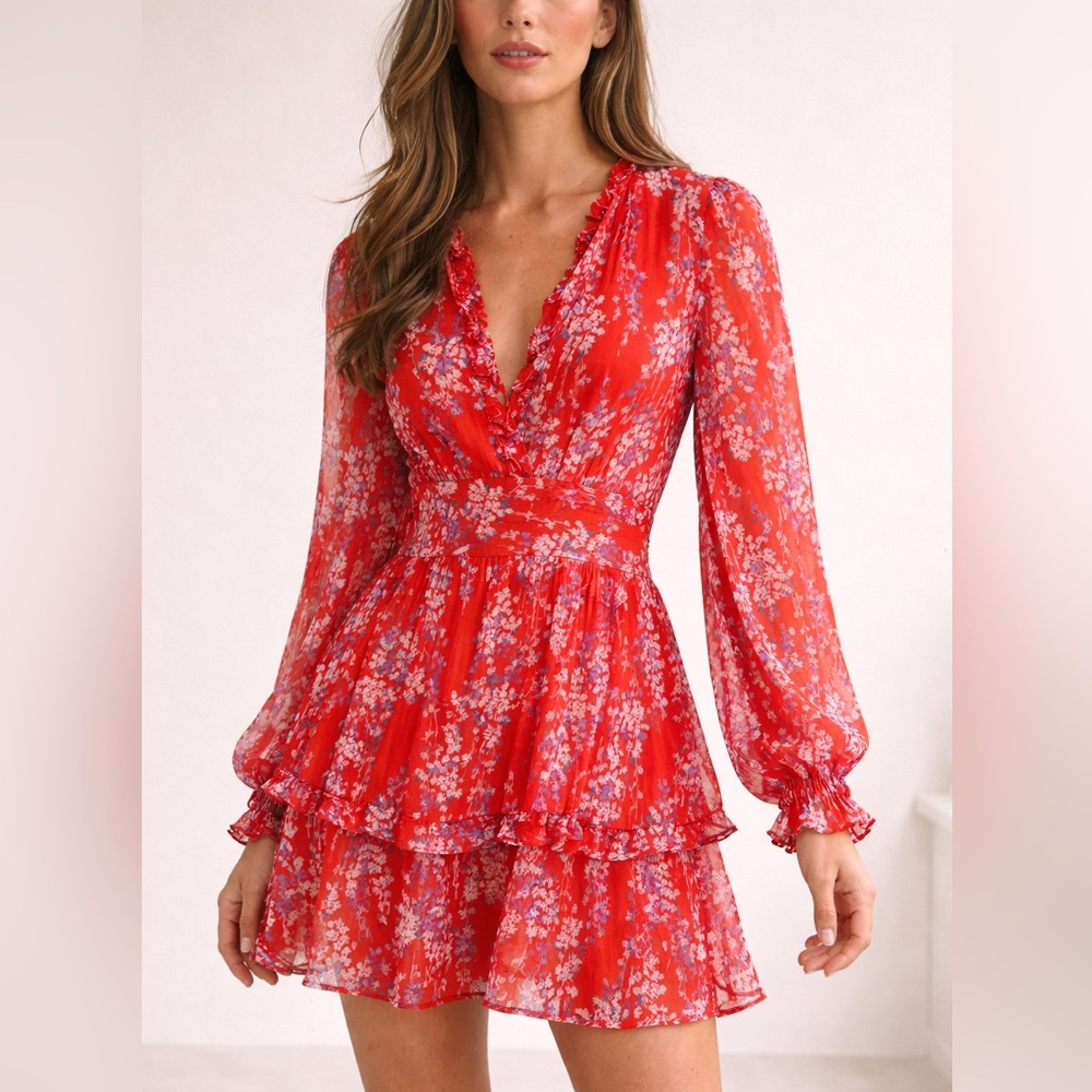 Chic Red Floral Mini Dress / romper. Worn only once.